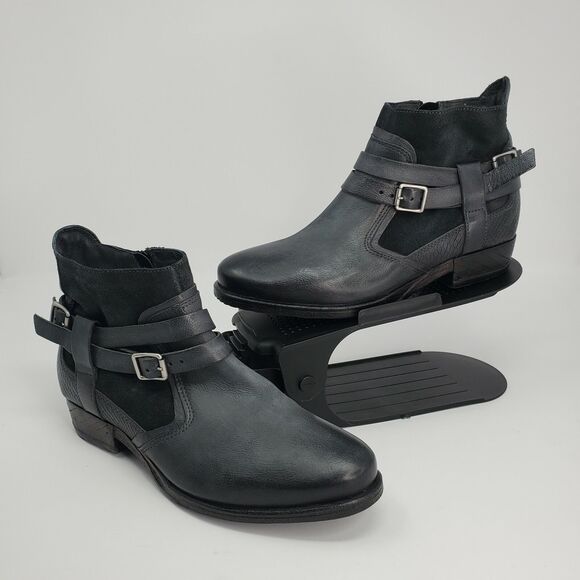 New Miz Mooz Womens Daryn Leather Buckle Ankle Boots Ocean Gray EU 37 US 6.5-7 - Picture 1 of 3